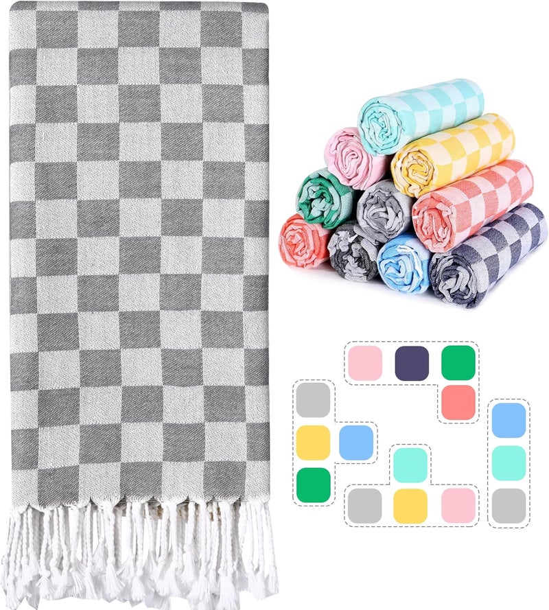 Antfuny Checkered Plaid Turkish Bath Towel Beach Blanket Bathroom Essentials Swim Poolside Pool Accessories Swim Must Haves Hot Tub Spa Gadgets Adult Women Large Towel College Dorm Girl Student Things Stuff - Image 1